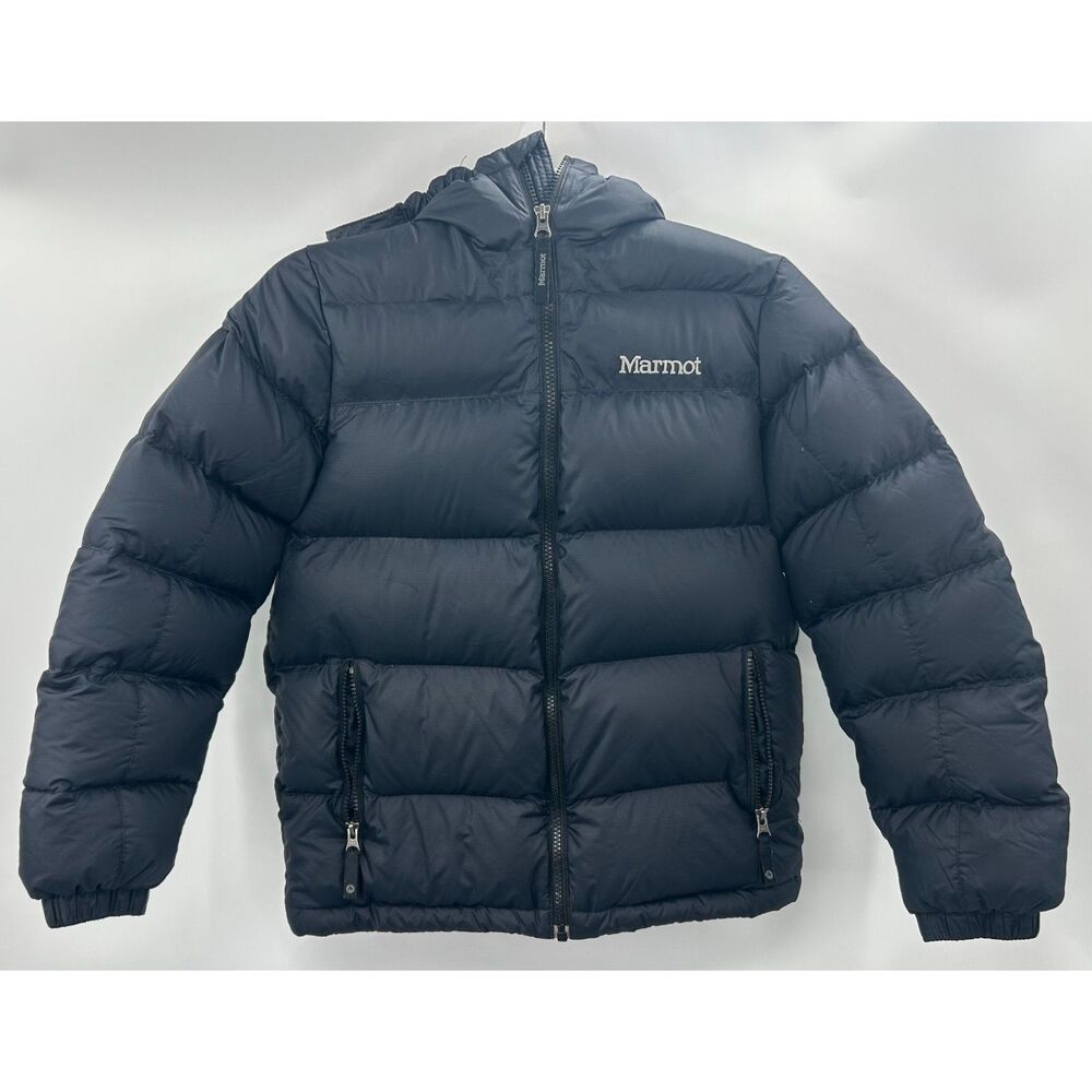 Marmot Kids Black Guides Down 700 Fill Puffer Jacket Hooded Size L